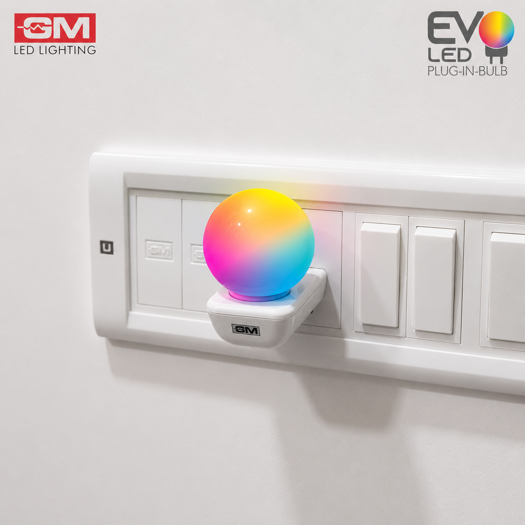 GM EVO Auto Colour Changing LED Plug-in Night Lamp – 0.5W Decorative Multi Colour Bulb