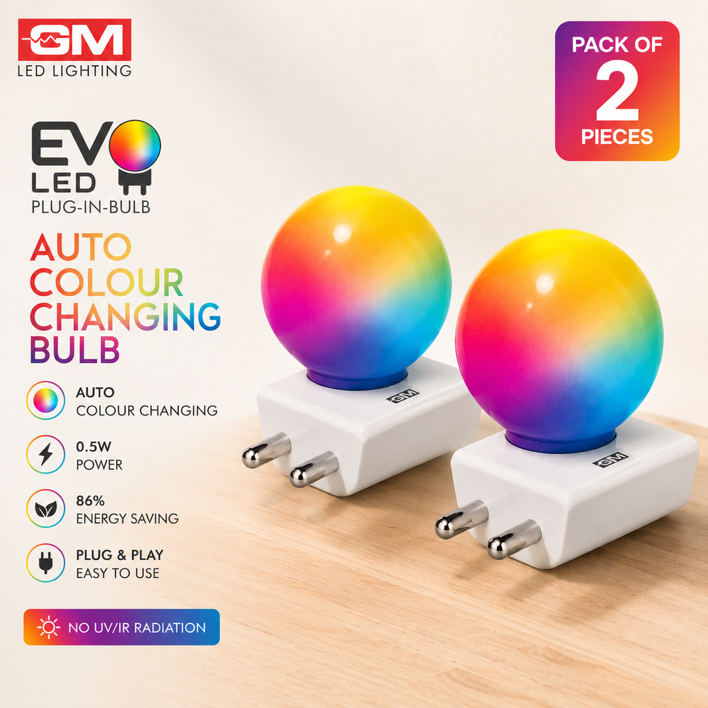 GM EVO Auto Colour Changing LED Plug-in Night Lamp – 0.5W Decorative Multi Colour Bulb