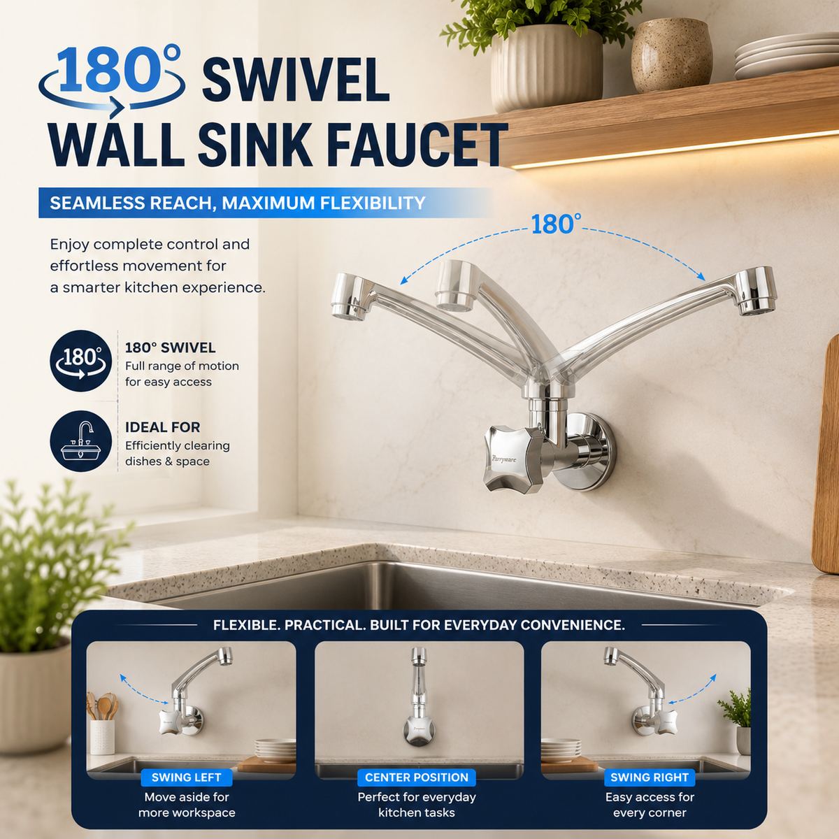 Parryware Jade Wall Mounted Sink Cock with Honeycomb Aerator – Single Lever Kitchen Faucet