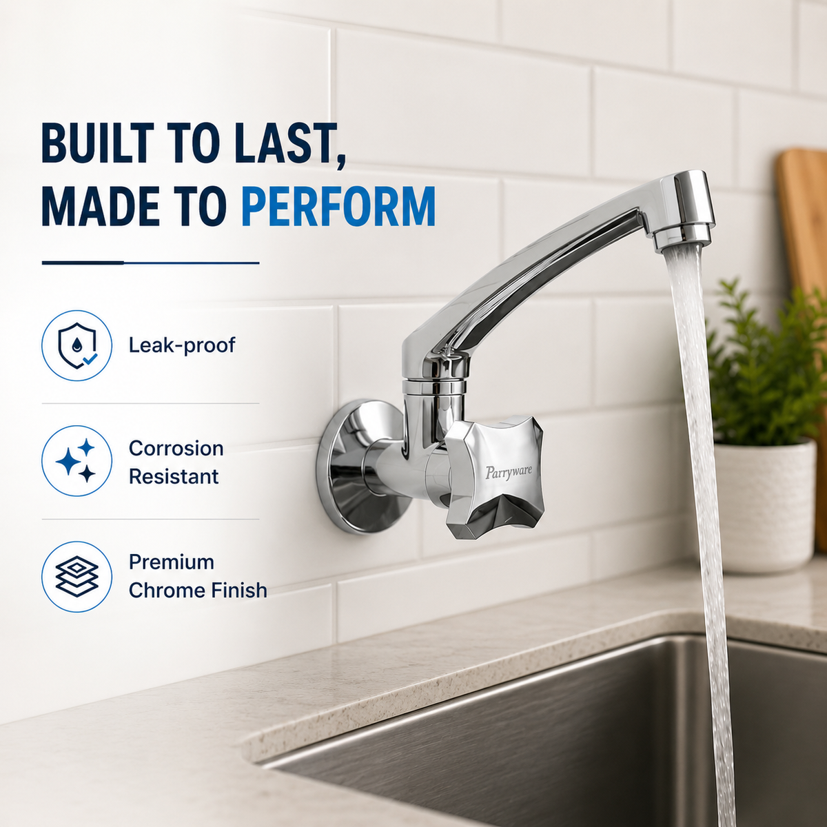 Parryware Jade Wall Mounted Sink Cock with Honeycomb Aerator – Single Lever Kitchen Faucet