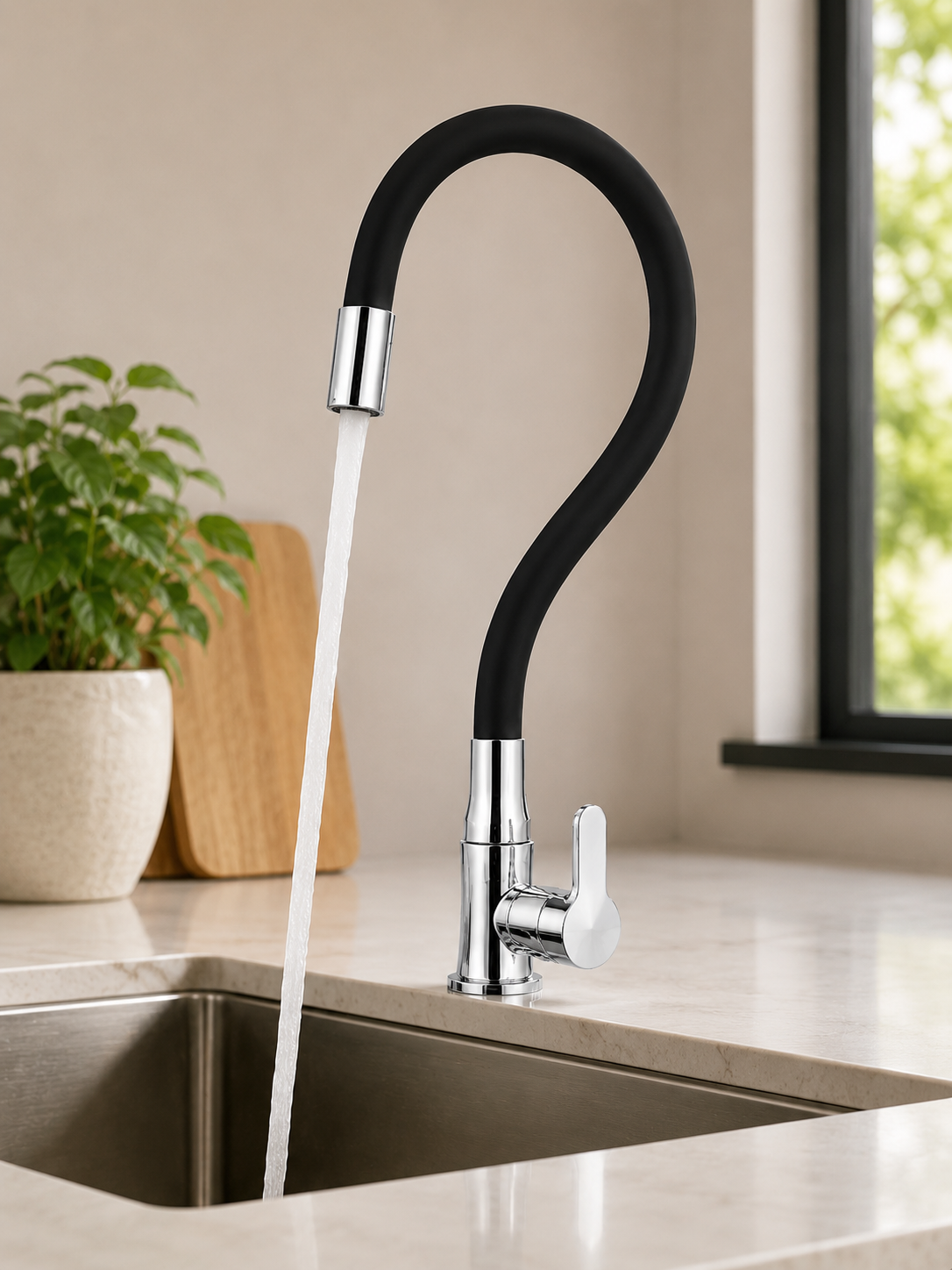 SOMANY Hemel Swan Neck Flexible Spout Kitchen Faucet | Silicone Neck |  Black