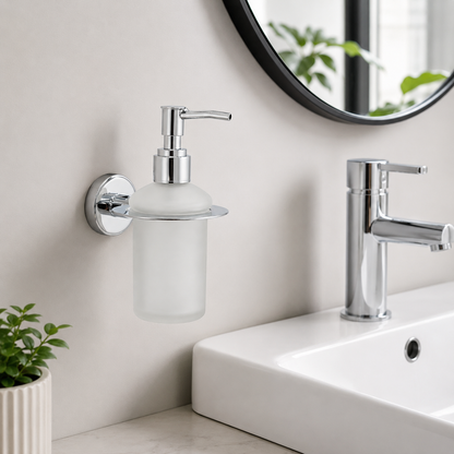 Germa Liquid Soap Dispenser | Premium Frosted Glass & 304 Stainless Steel Wall Mounted Bathroom Dispenser