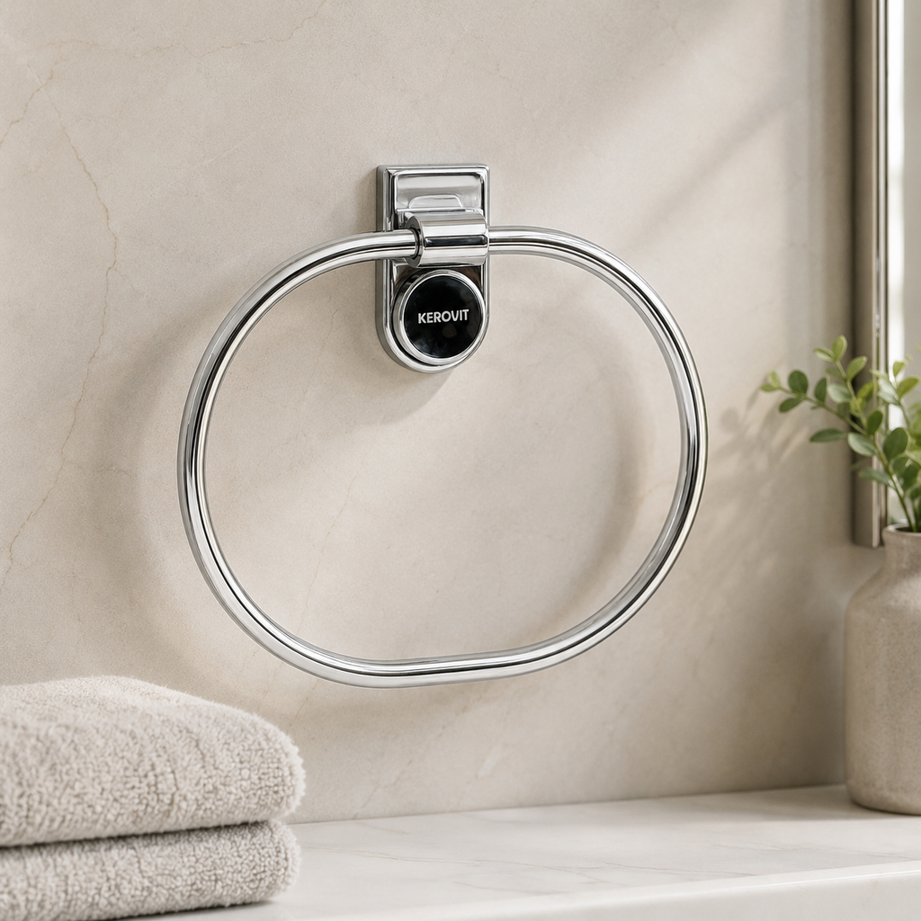 Kerovit Premium Oval Towel Ring Holder – Wall Mounted Chrome Finish Bathroom Accessory
