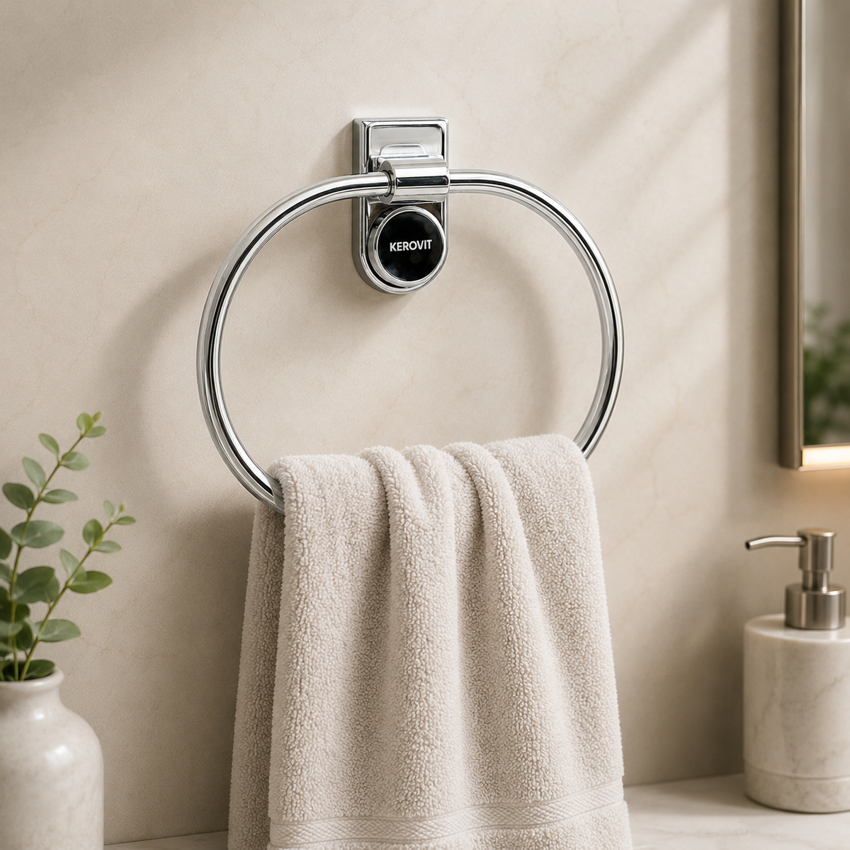 Kerovit Premium Oval Towel Ring Holder – Wall Mounted Chrome Finish Bathroom Accessory