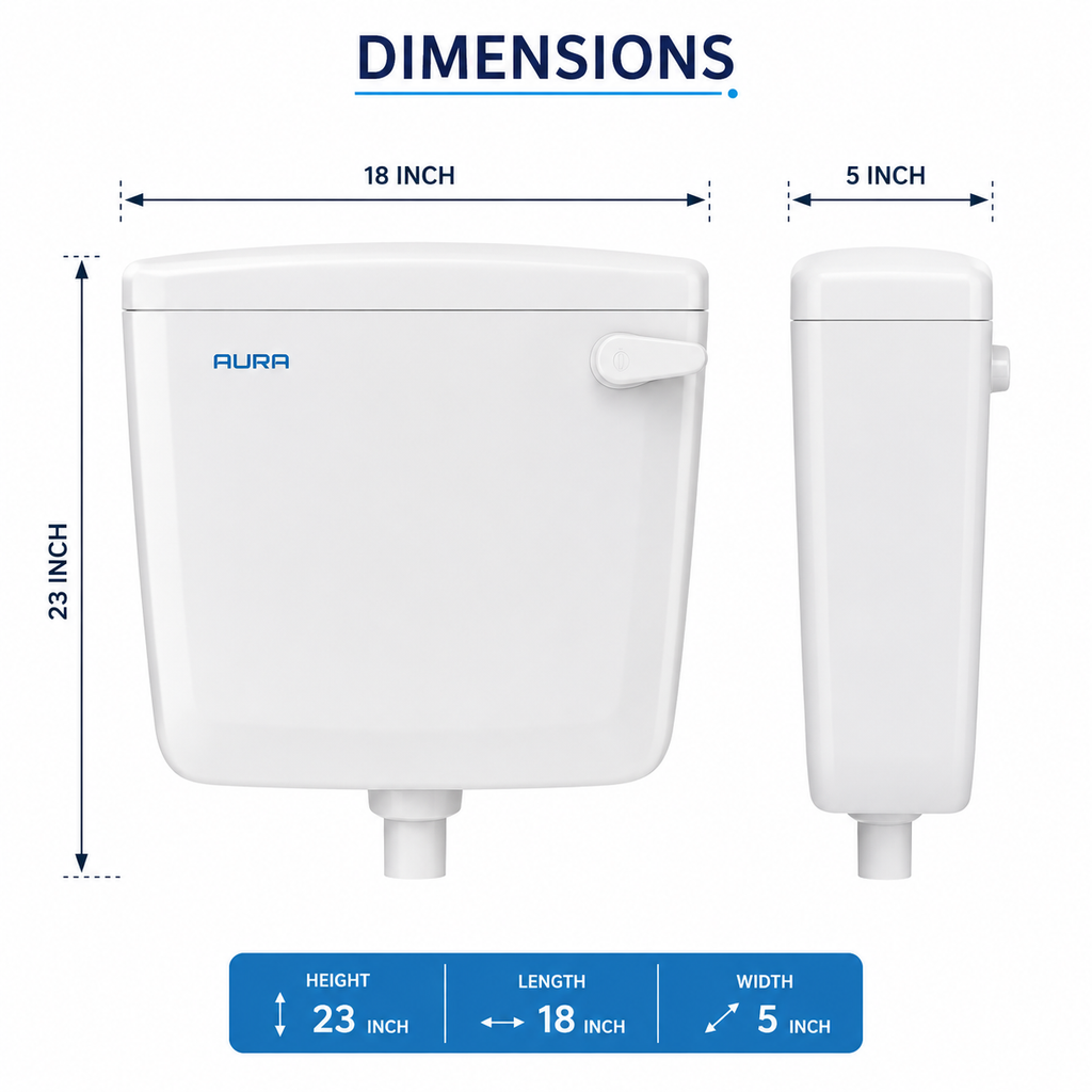 SUPREME Aura Single Flush Tank Cistern for Western Toilet | Universal Replacement Flush Tank