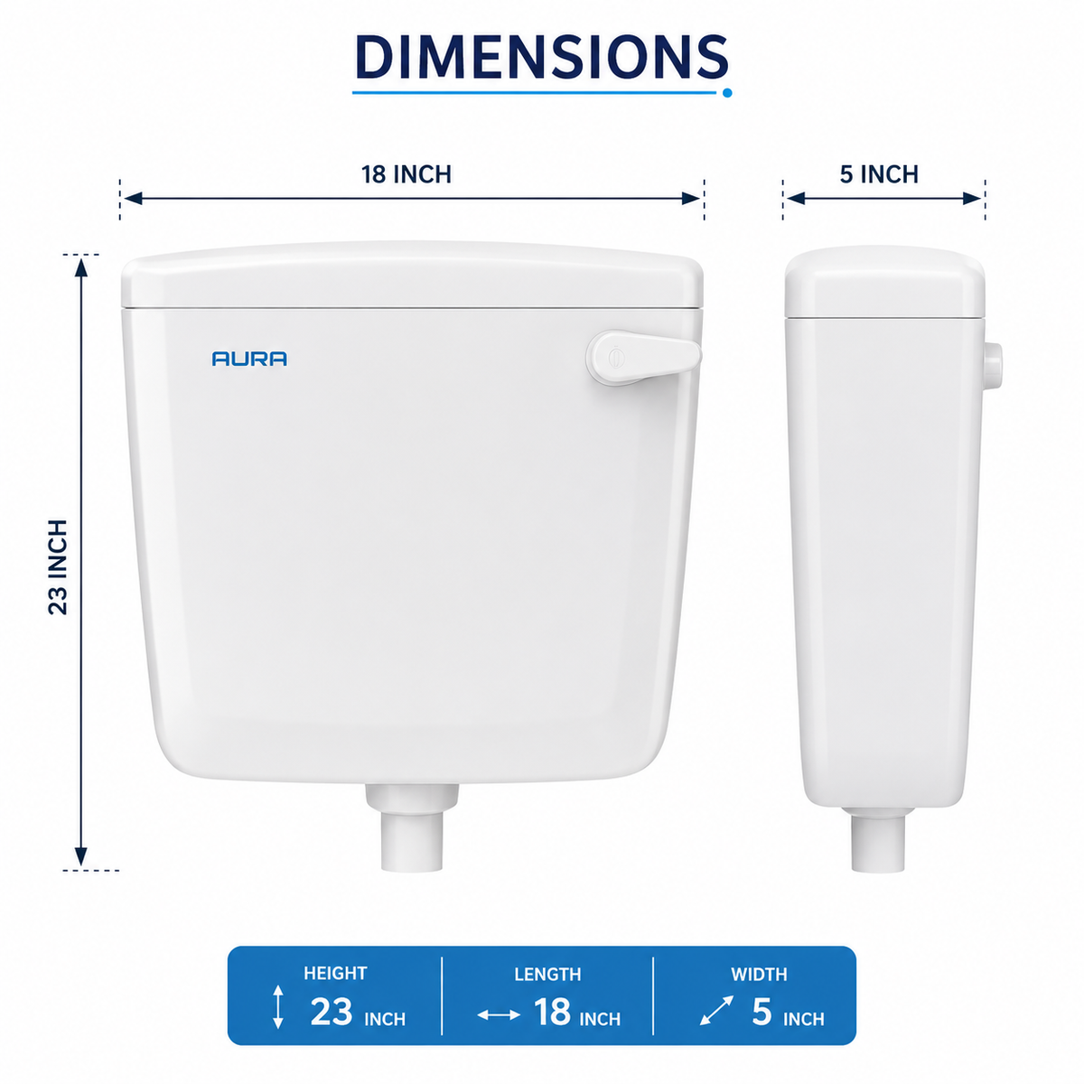 SUPREME Aura Single Flush Tank Cistern for Western Toilet | Universal Replacement Flush Tank