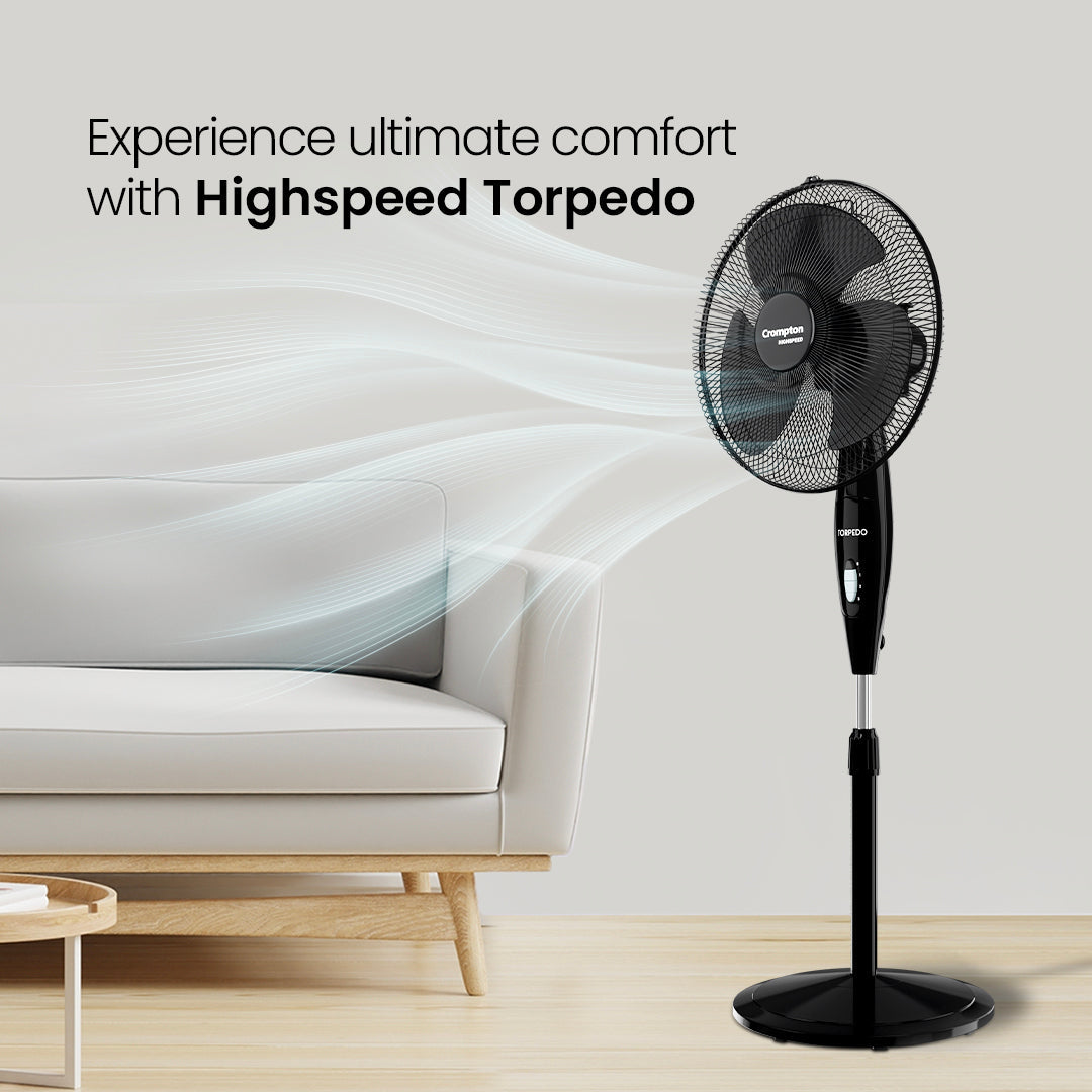 Crompton Torpedo HS PF High Speed 400mm Pedestal Fan | 2100 RPM | 105 CMM Air Delivery | 125W | 2 Year Warranty