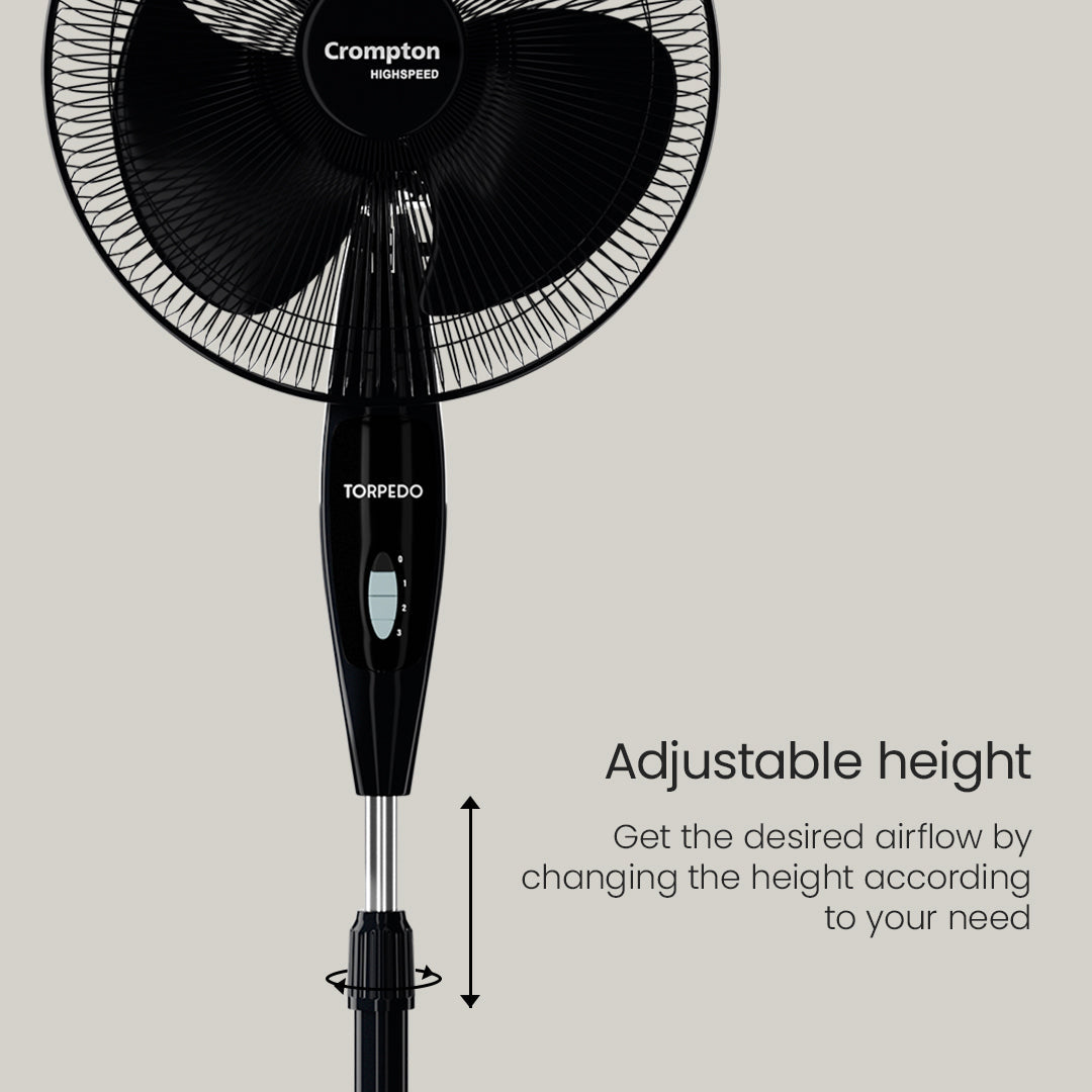 Crompton Torpedo HS PF High Speed 400mm Pedestal Fan | 2100 RPM | 105 CMM Air Delivery | 125W | 2 Year Warranty