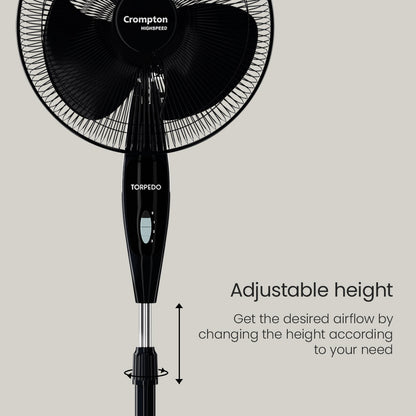 Crompton Torpedo HS PF High Speed 400mm Pedestal Fan | 2100 RPM | 105 CMM Air Delivery | 125W | 2 Year Warranty