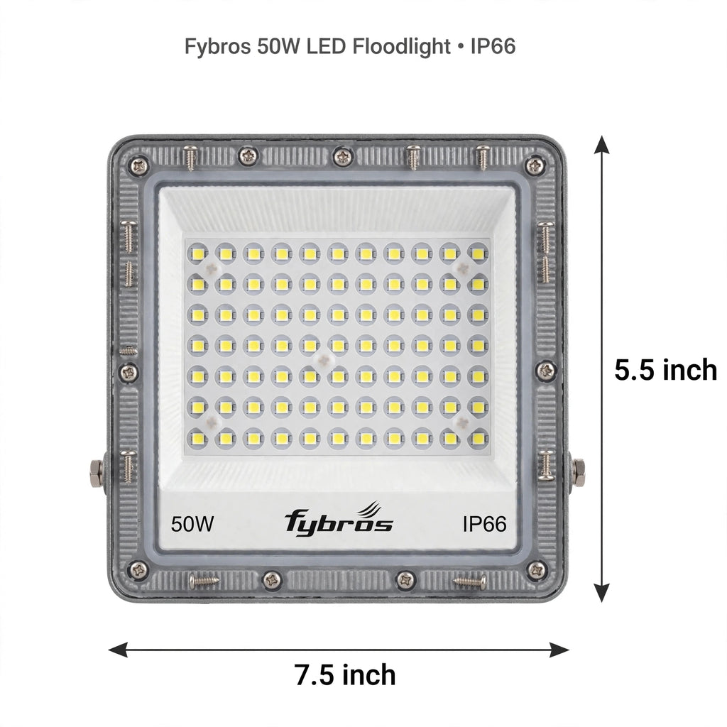 Fybros ZEFY 50W LED Flood Light | IP66 Waterproof Outdoor Floodlight | Cool White 6500K
