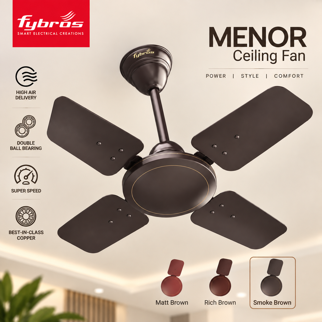 Fybros Menor 600mm High Speed Ceiling Fan – 850 RPM | 52W | 105 CMM | 2 Year Warranty