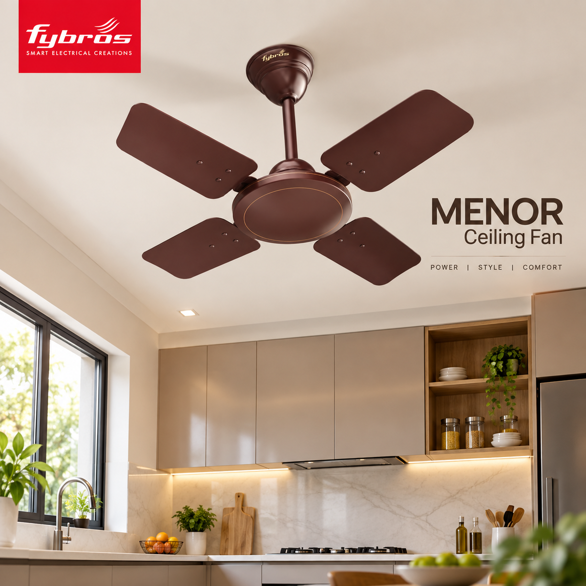 Fybros Menor 600mm High Speed Ceiling Fan – 850 RPM | 52W | 105 CMM | 2 Year Warranty