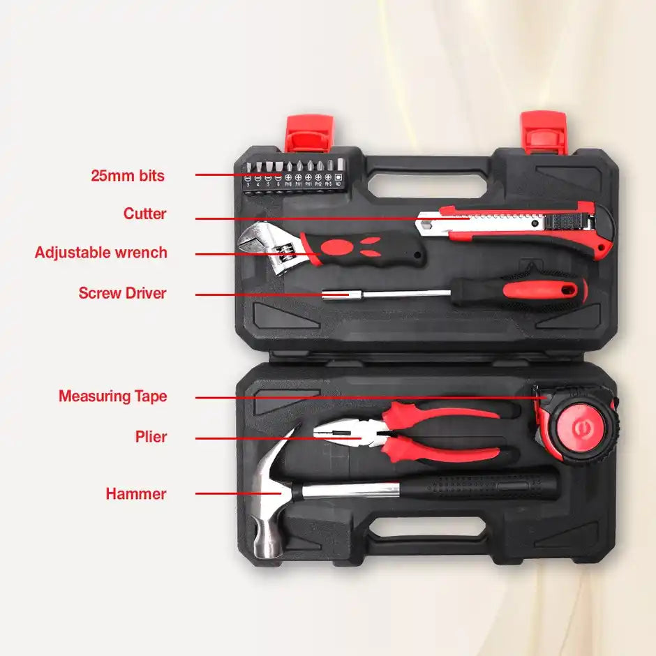 LINK Prabal 16-Piece DIY Hand Tool Kit – Complete Home Repair & Maintenance Tool Set with Plier, Adjustable Wrench, Hammer, Screwdriver Bits & Measuring Tape