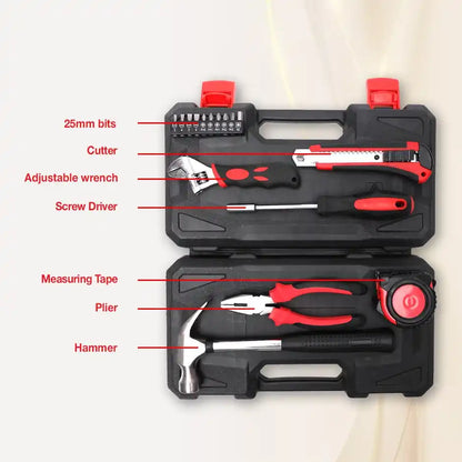 LINK Prabal 16-Piece DIY Hand Tool Kit – Complete Home Repair & Maintenance Tool Set with Plier, Adjustable Wrench, Hammer, Screwdriver Bits & Measuring Tape