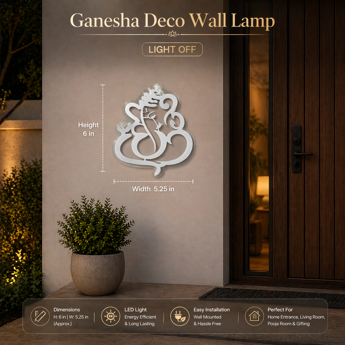 Ganesha Deco LED Wall Lamp – Modern Spiritual Wall Light for Entrance & Home Decor