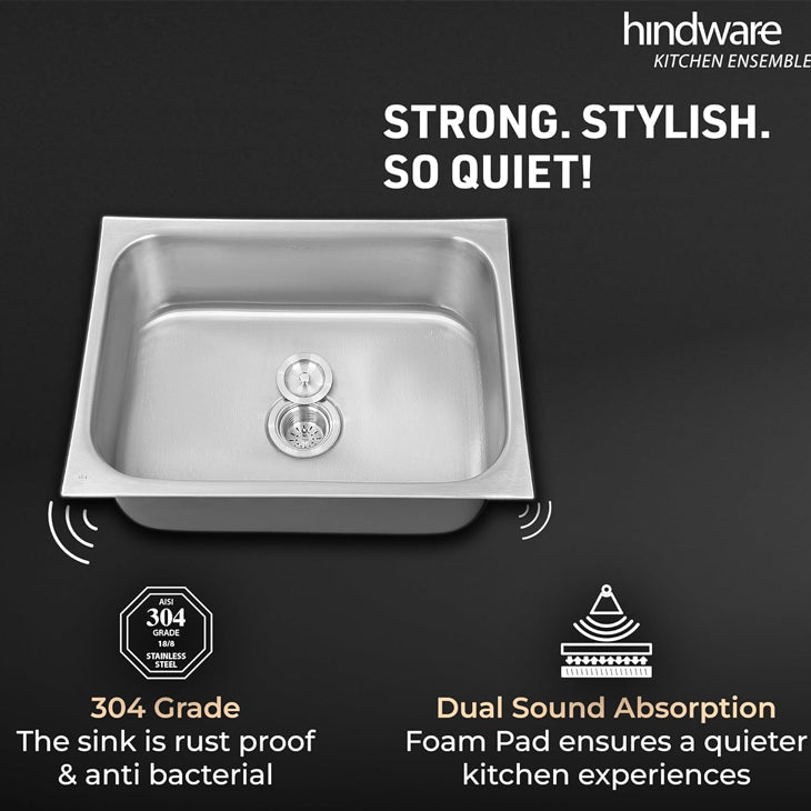 Hindware Kitchen Sink 24x18x8 304 Grade - 25Yrs Warranty