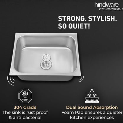 Hindware Kitchen Sink 24x18x8 304 Grade - 25Yrs Warranty