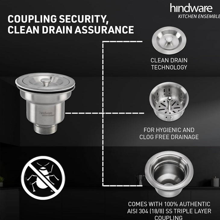 Hindware Kitchen Sink 24x18x8 304 Grade - 25Yrs Warranty