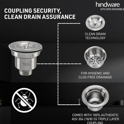 Hindware Kitchen Sink 24x18x8 304 Grade - 25Yrs Warranty