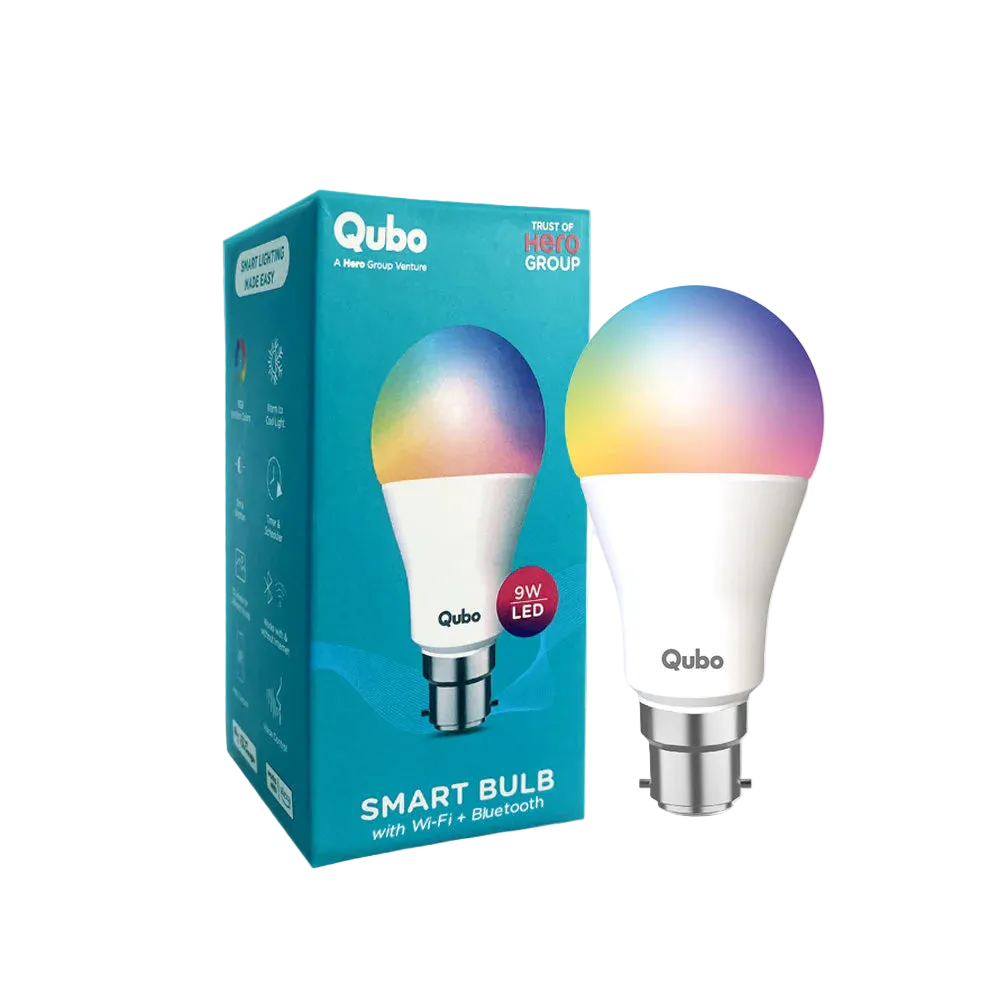 Qubo 9W B22 Smart LED Bulb by Hero Group | 16 Million Colors, Wi-Fi & Bluetooth, Alexa & Google Assistant Compatible