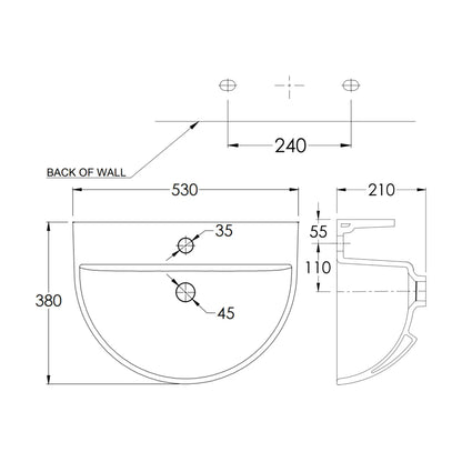 Parryware Kolar Wall Hung Wash Basin with Faucet Hole | White Ceramic Basin | C042E1C